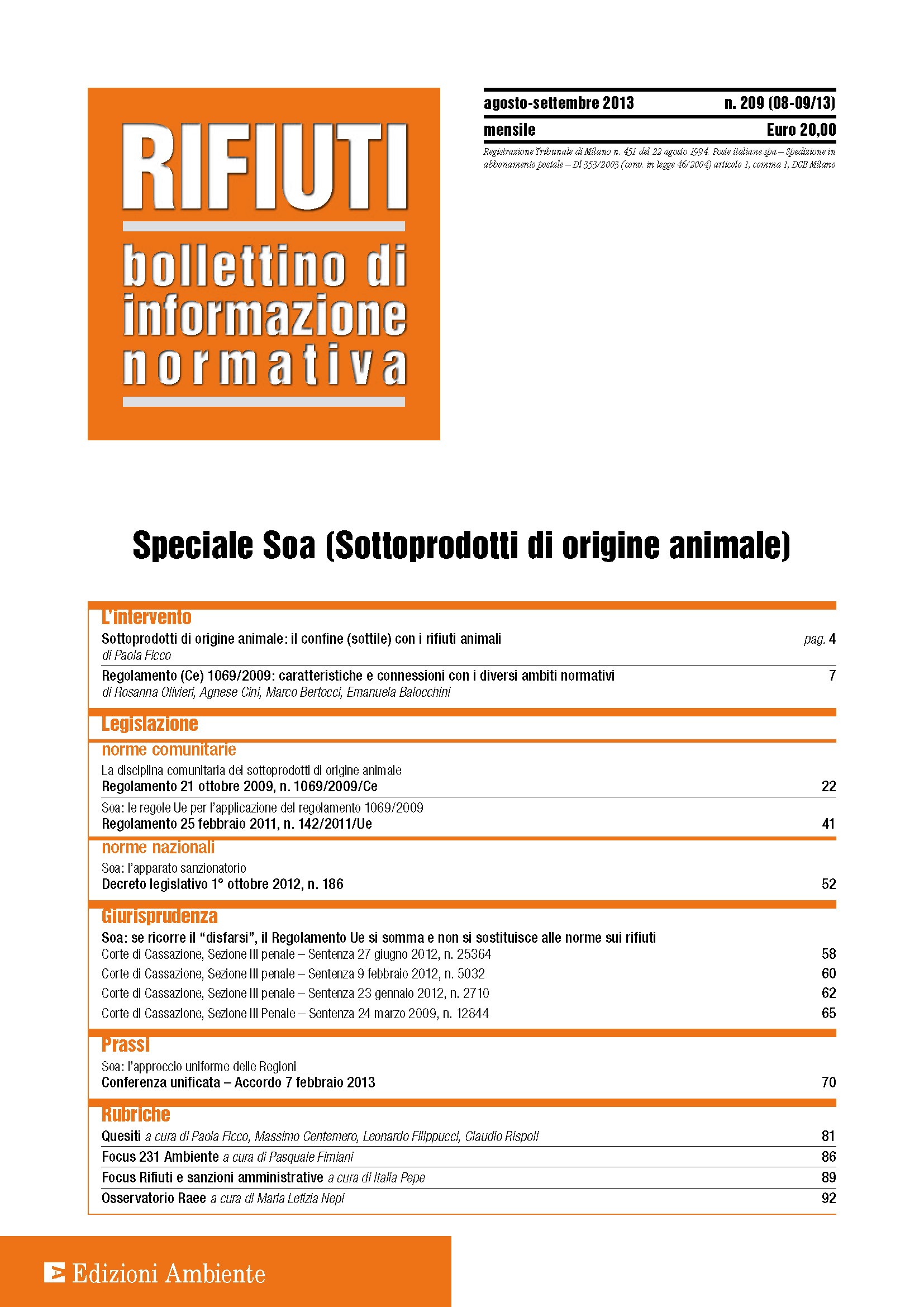 Rivista Rifiuti Speciale SOA (Sottoprodotti di origine animale) - Librerie.coop